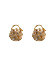 Fine Gold Alloy Acrylic Zircon Ball Floral Stud Earrings