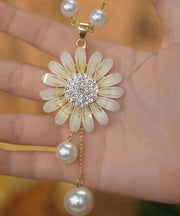 Fine Gold Alloy Zircon Floral Tassel Pendant Necklace