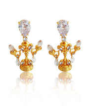 Fine Gold Copper Overgild Glass Ceiling Lamp Stud Earrings