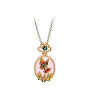 Fine Gold Copper Overgild Jade Crystal Butterfly Floral Pendant Necklace