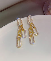 Fine Gold Sterling Silver Alloy Zircon Chain Tassel Drop Earrings