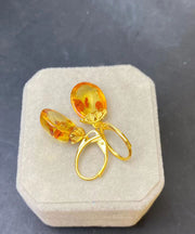 Fine Gold Sterling Silver Inlaid Amber Hoop Earrings