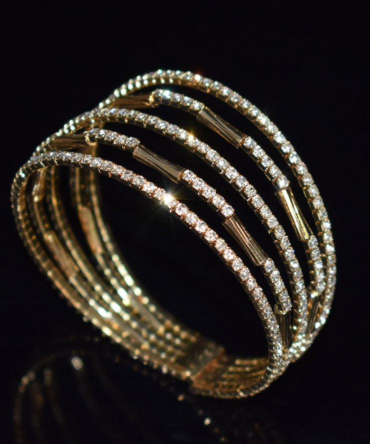 Fine Gold Sterling Silver Overgild Zircon Multilayer Bangle