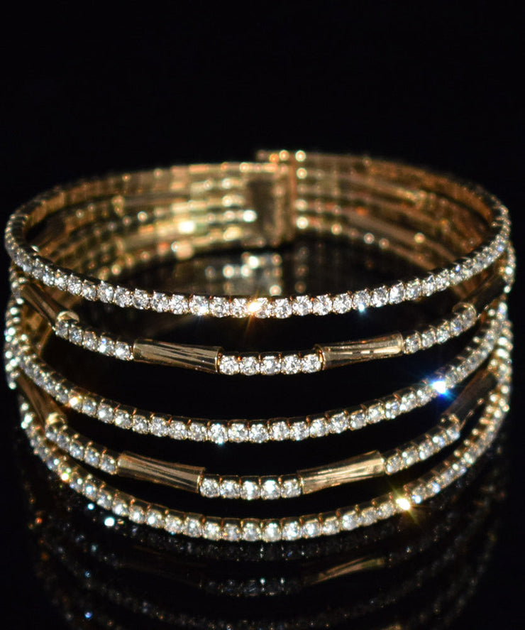 Fine Gold Sterling Silver Overgild Zircon Multilayer Bangle