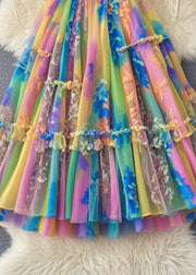 Fine Gradient Color Ruffled Tulle Skirts Summer