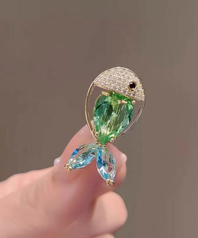 Fine Green Alloy Zircon Crystal Goldfish Brooches