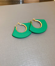 Fine Green Copper Acrylic Fan Shaped Hoop Earrings