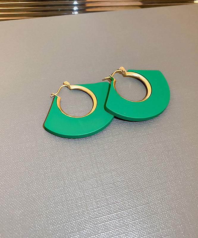 Fine Green Copper Acrylic Fan Shaped Hoop Earrings