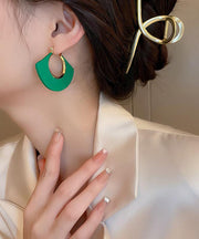 Fine Green Copper Acrylic Fan Shaped Hoop Earrings