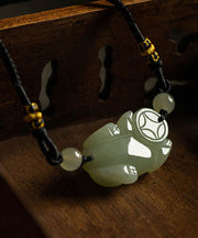 Fine Green Jade A Mythical Wild Animal Pendant Necklace