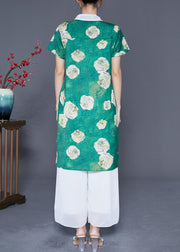 Fine Green Peter Pan Collar Floral Chiffon Shirt Dress Summer