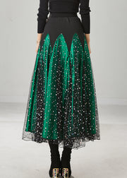 Fine Green Silm Fit Patchwork Tulle Dance Skirts Spring