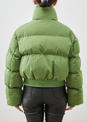 Fine Green Stand Collar Pockets Fine Cotton Filled Short Coat Winter