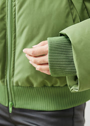 Fine Green Stand Collar Pockets Fine Cotton Filled Short Coat Winter