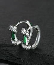 Fine Green Sterling Silver Jade Snake Hoop Earrings