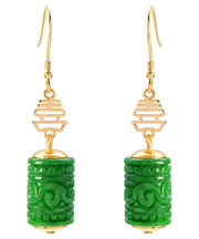 Fine Green Sterling Silver Overgild Dry Green Jade Drop Earrings