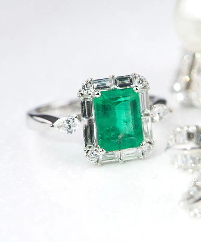 Fine Green Sterling Silver Zircon Crystal Square Rings