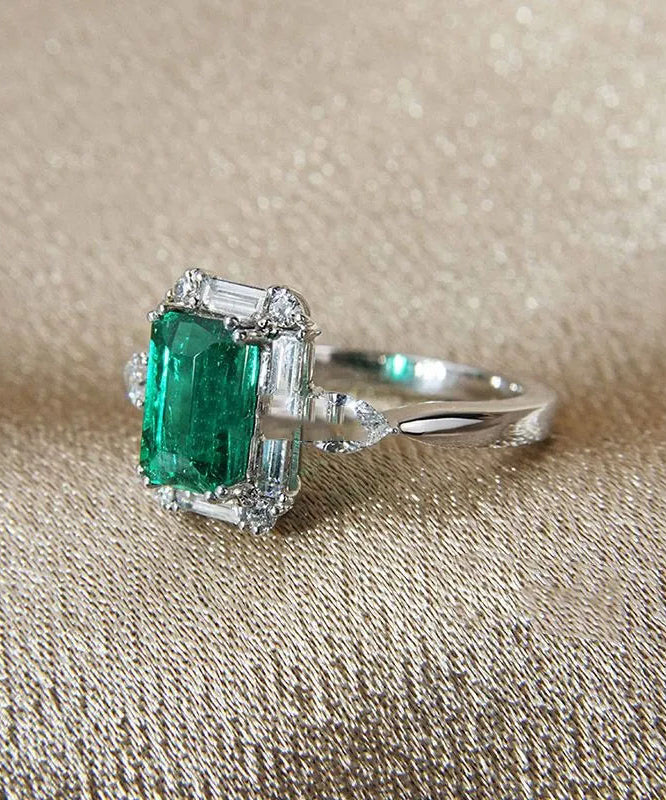 Fine Green Sterling Silver Zircon Crystal Square Rings