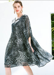 Fine Grey Oversized Leopard Print Chiffon Maxi Dresses Summer