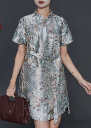 Fine Mandarin Collar Embroidered Silk Dress Summer