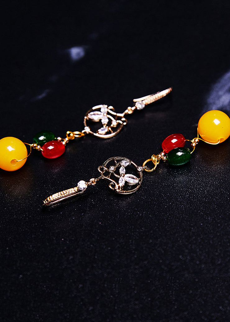 Fine Multicolour Gem Stone Beeswax Drop Earrings