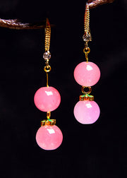 Fine Pink Acrylic Ball Zircon Drop Earrings