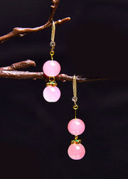 Fine Pink Acrylic Ball Zircon Drop Earrings