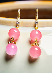 Fine Pink Acrylic Ball Zircon Drop Earrings