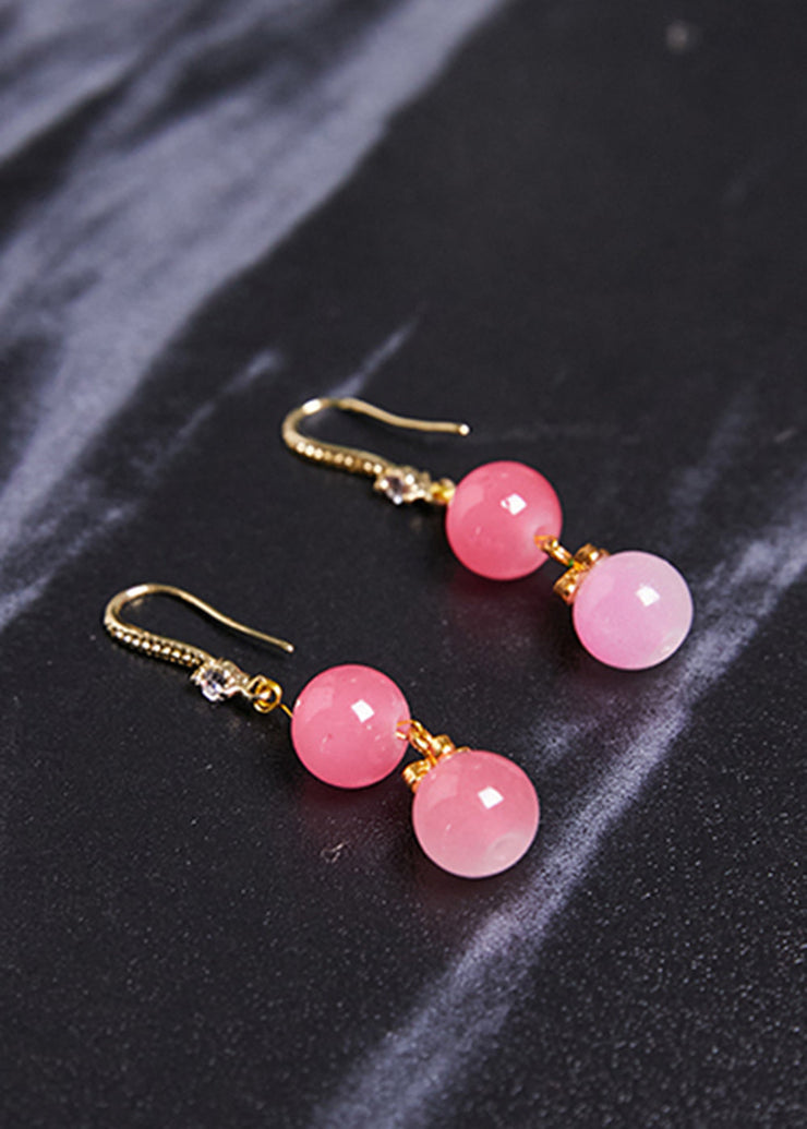 Fine Pink Acrylic Ball Zircon Drop Earrings