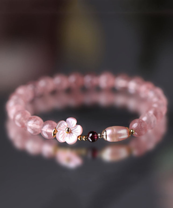 Fine Pink Alloy Crystal Floral Chain Bracelet