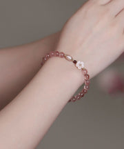 Fine Pink Alloy Crystal Floral Chain Bracelet