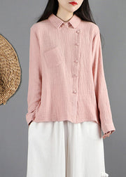 Fine Pink Button Solid Shirt Long Sleeve