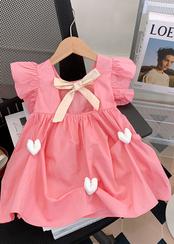 Fine Pink Ruffled Heart Patchwork Cotton Kids Girls Dresses Summer