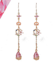 Fine Pink Zircon Pearl Watch Drip Drop Earrings