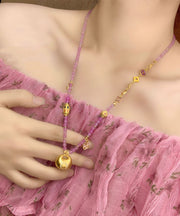 Fine Purple Ancient Gold Drip Glaze Sweater Pendant Necklace