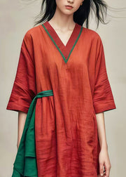 Fine Red Asymmetrical Patchwork Cotton Shirt Tops Summer