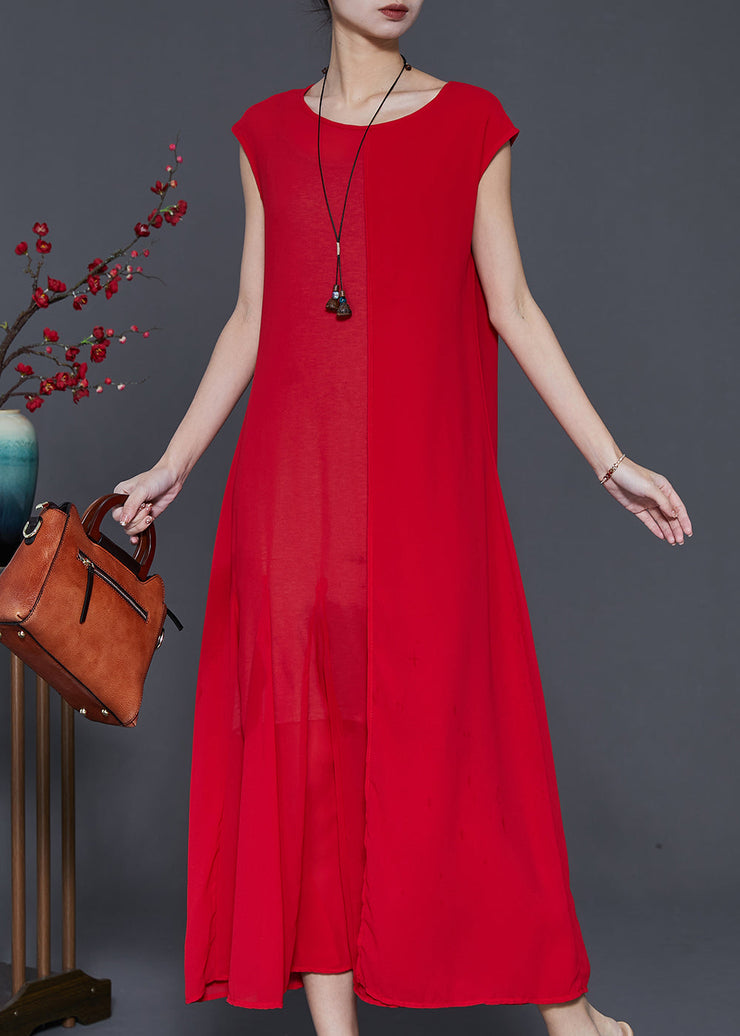 Fine Red Draping Chiffon Holiday Dress Sleeveless