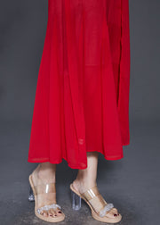 Fine Red Draping Chiffon Holiday Dress Sleeveless