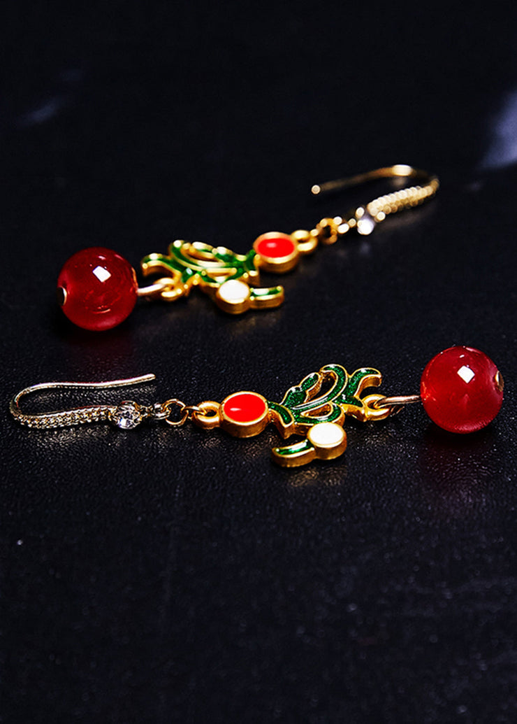 Fine Red Gem Stone Gilding Drop Earrings