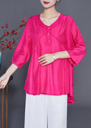 Fine Rose O-Neck Patchwork Silk Shirt Tops Bracelet Sleeve