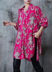 Fine Rose Oversized Print Chiffon Long Shirts Summer