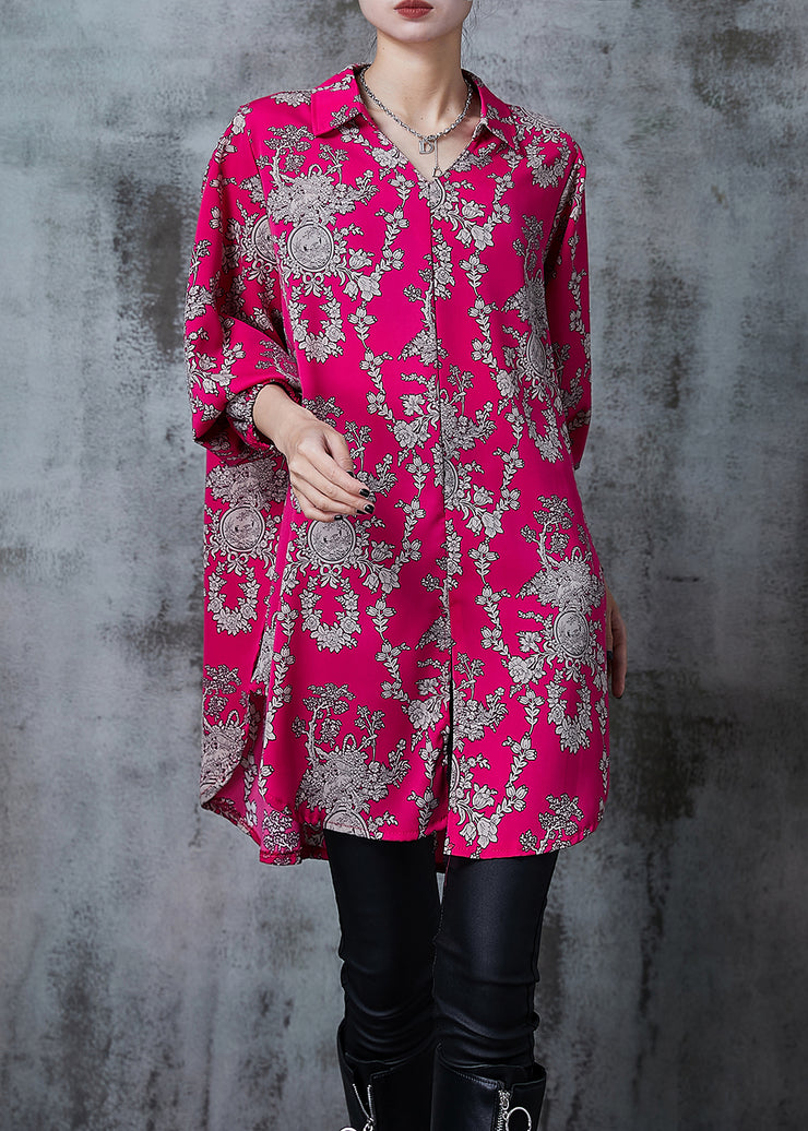 Fine Rose Oversized Print Chiffon Long Shirts Summer