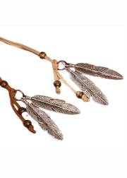 Fine Silk Alloy Faux Suede Feather Pendant Necklace