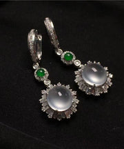 Fine Silk Sterling Silver Jade Glass Drop Earrings