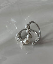 Fine Silk Sterling Silver Pearl Two Piece Set Rings