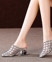 Fine Splicing Chunky Slide Sandals Silver Tulle Zircon Pointed Toe