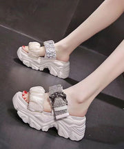 Fine Splicing Platform Slide Sandals Black Zircon Buckle Strap