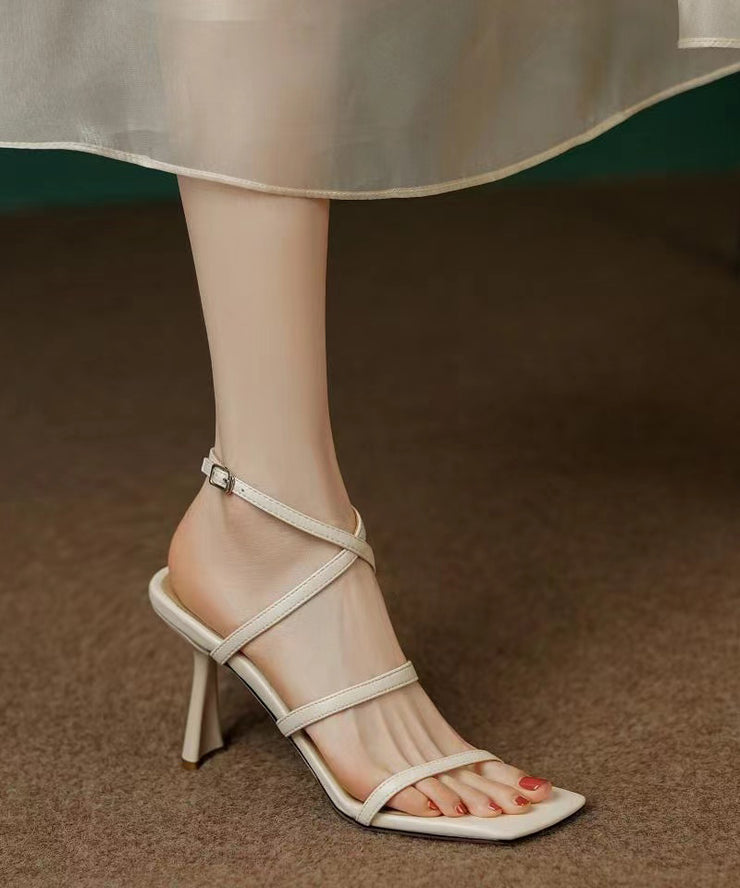 Fine Splicing Stiletto Sandals White Cowhide Leather Peep Toe