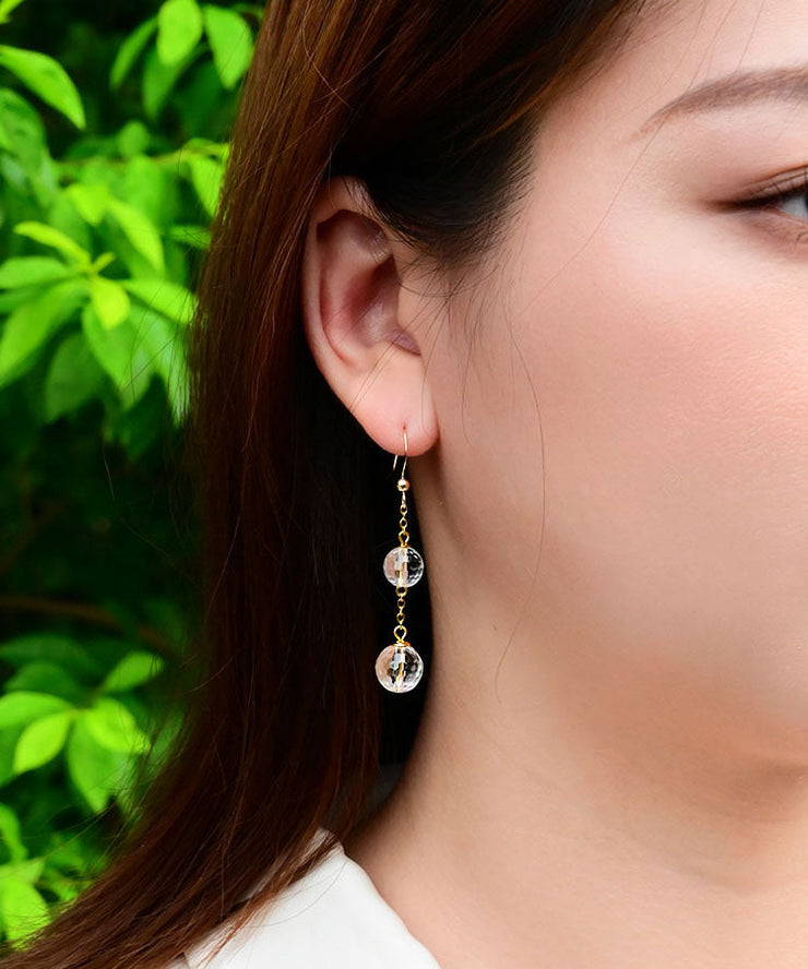 Fine White 14K Gold Crystal Drop Earrings