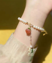 Fine White Alloy Honey Peach Pearl Charm Bracelet